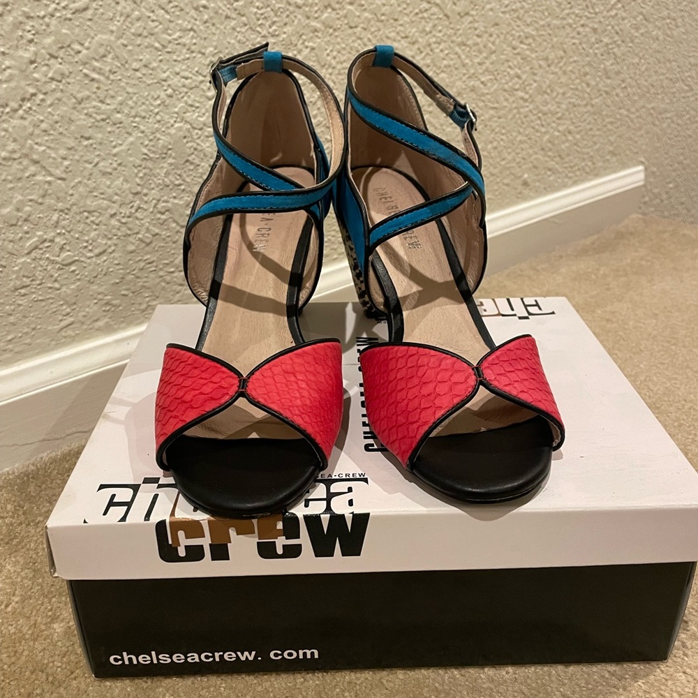 Chelsea Crew Red and Blue Strappy Heels